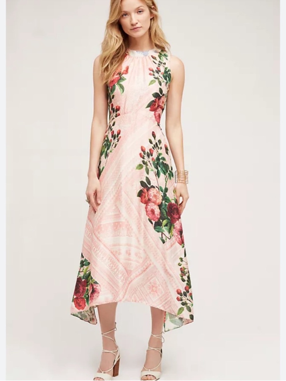NWOT Pankaj & Nidhi Sleeveless Pink Butterfly Garden Midi Dress Sz 6 B137